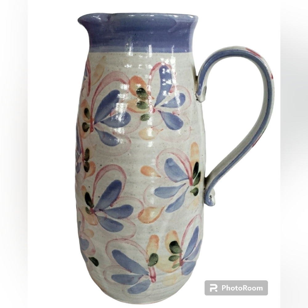 COPY - Pottery Pitcher with Blue Trim and Floral design